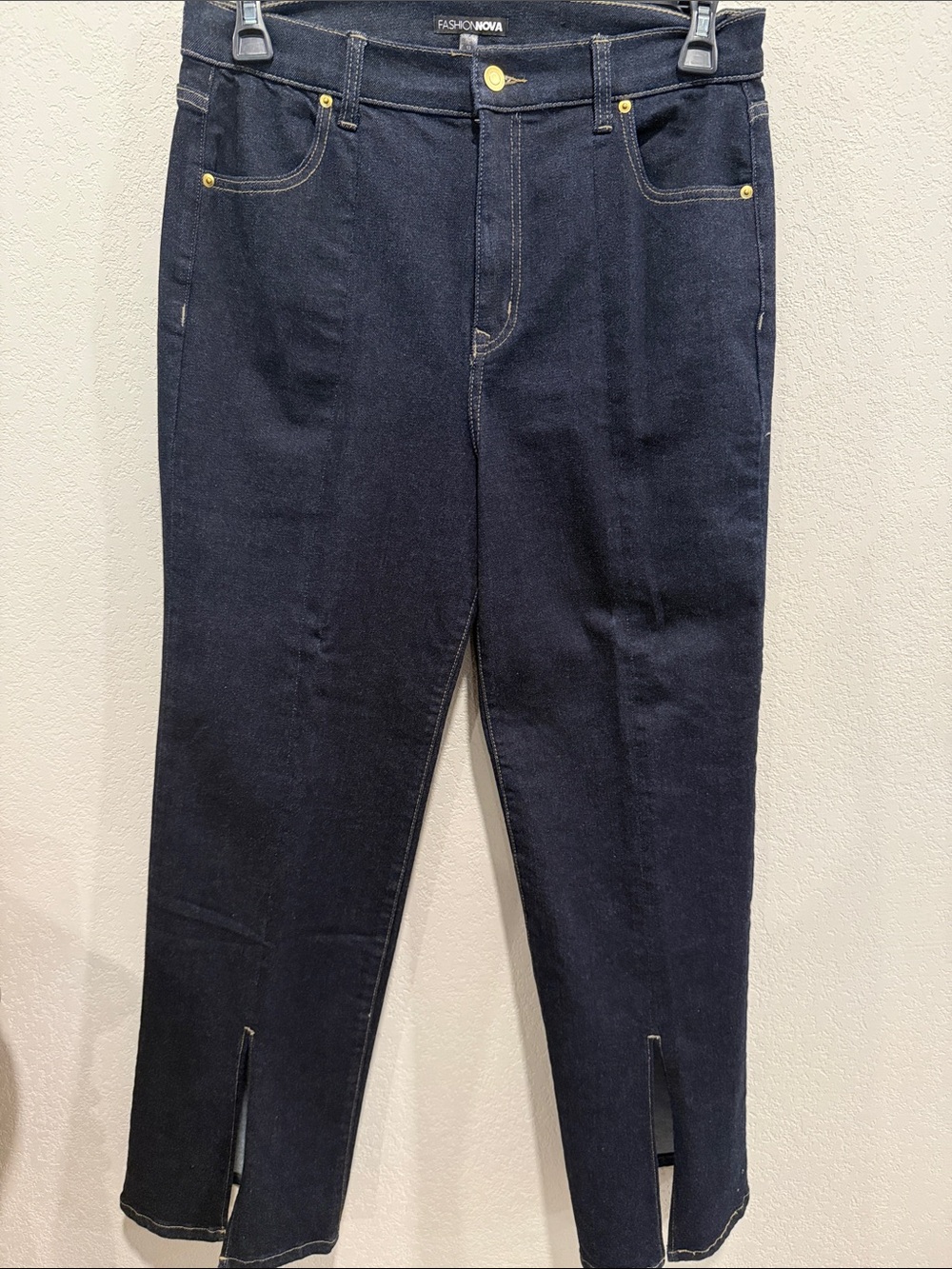 Fashion Nova Split-Hem Dark Denim Jeans